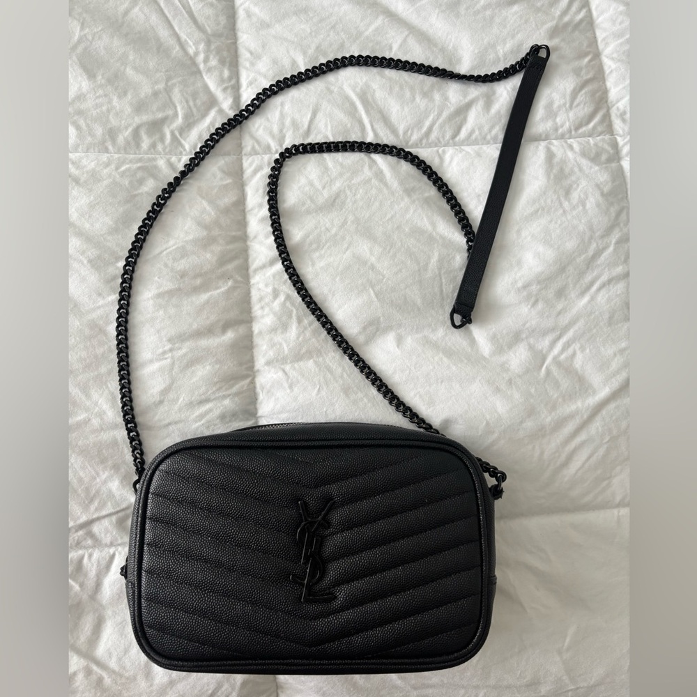 Saint Laurent Black Quilted Leather Camera Bag with Chain Strap